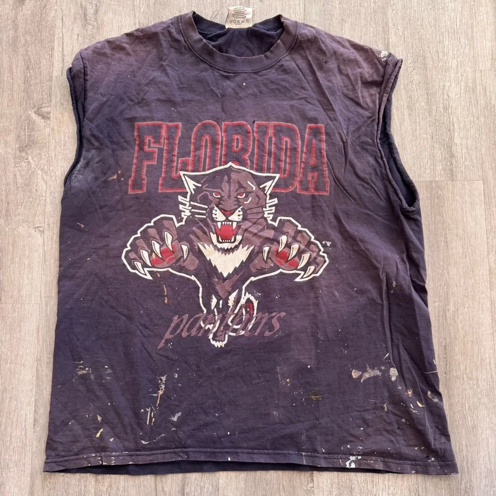 Vintage Lee Sport Florida Panthers Sleeveless T-Shirt XL Thrashed Sun Faded USA - Picture 1 of 7